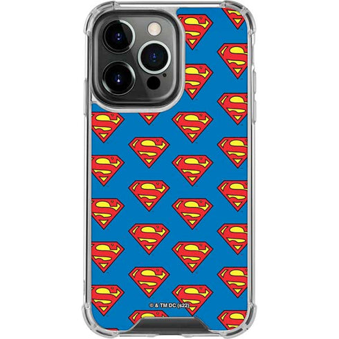 DC Comics Superman Logo Pattern iPhone 14 Pro Clear Case